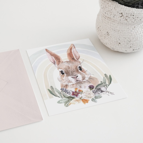 Watercolor Floral Bunny Wall Art Illustration Print Poster Card Unframed - Picture 7 of 14